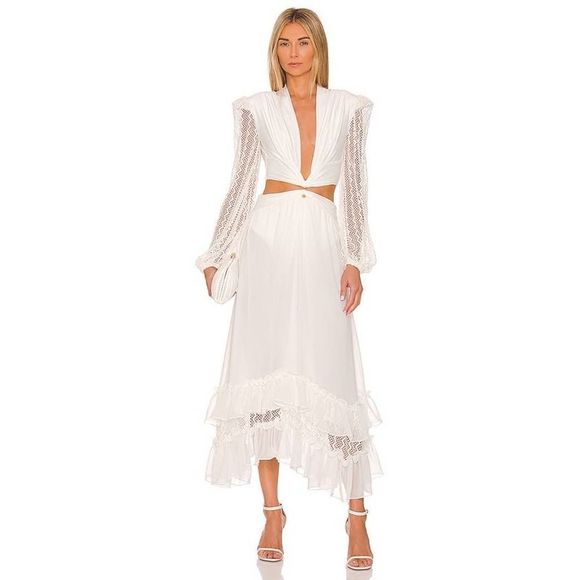 PatBo PLUNGE LACE SLEEVE MAXI DRESS white small - Picture 6 of 12